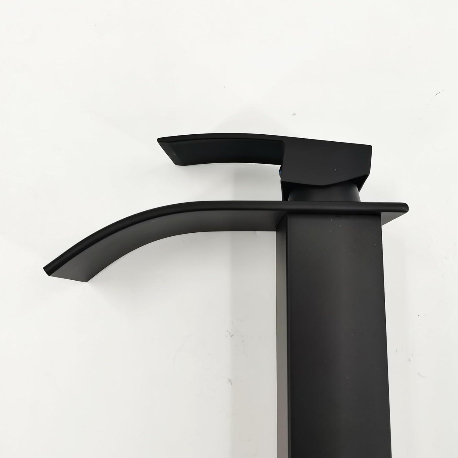 Waterfall Bathroom Faucet Single Handle，Bathroom Sink Faucet 1 Hole，Waterfall Faucet for Bathroom Sink，Vessel Sink Faucet Matte Black Tall Bathroom Faucet