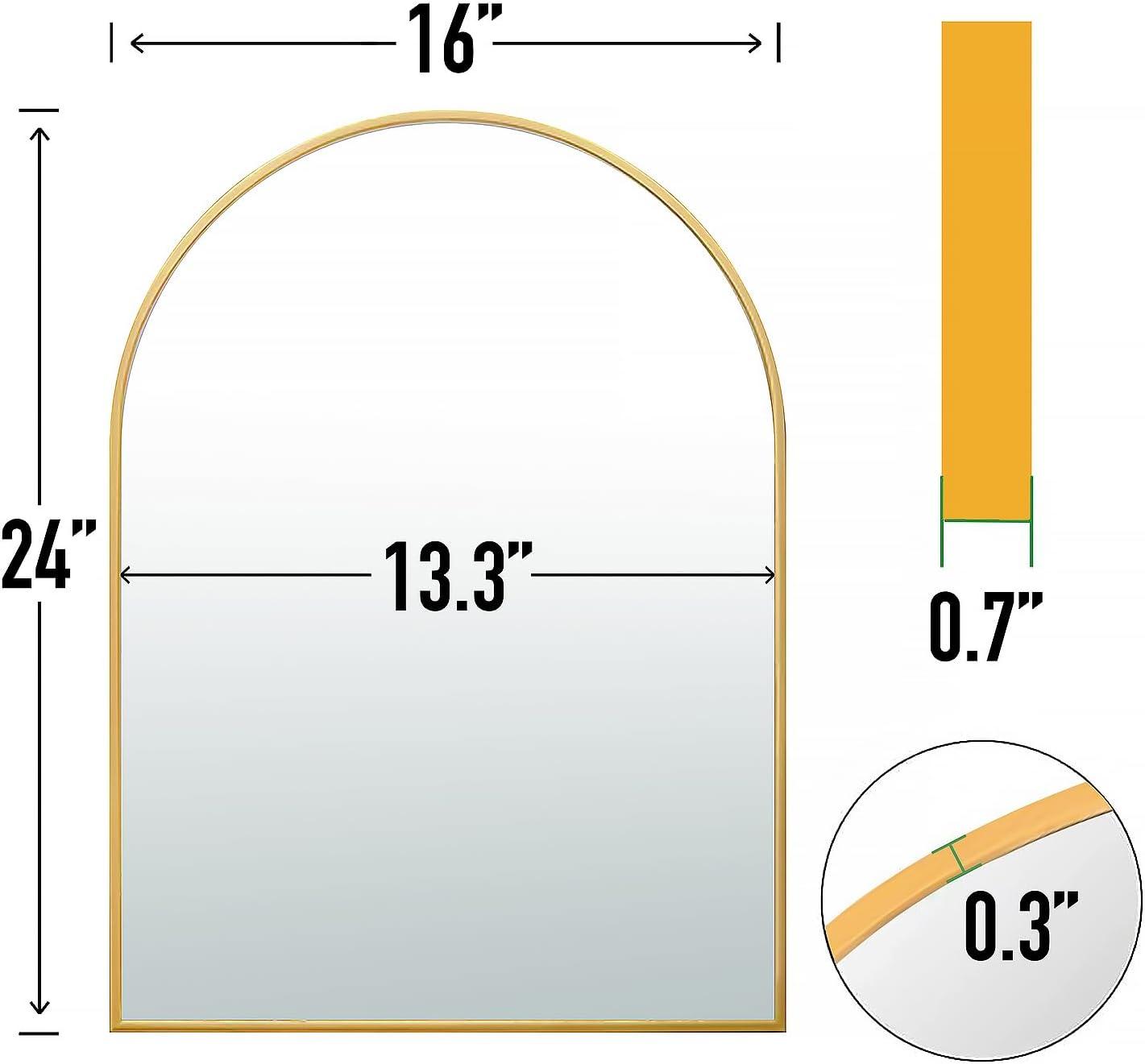 Luxhomez 36" x 24" Arch Wall Mirror for Vanity/ Bathroom, Metal Bathroom Mirror with Waterproof Aluminum Alloy Frame, Gold