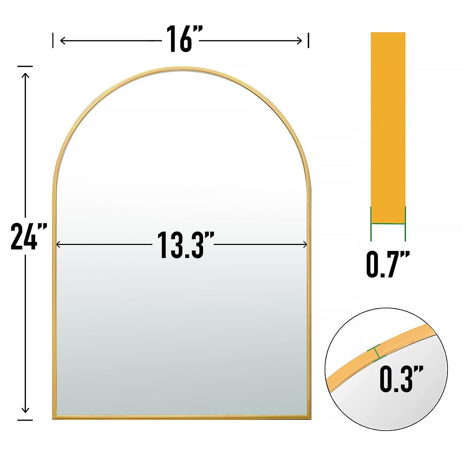 Luxhomez 36" x 24" Arch Wall Mirror for Vanity/ Bathroom, Metal Bathroom Mirror with Waterproof Aluminum Alloy Frame, Gold