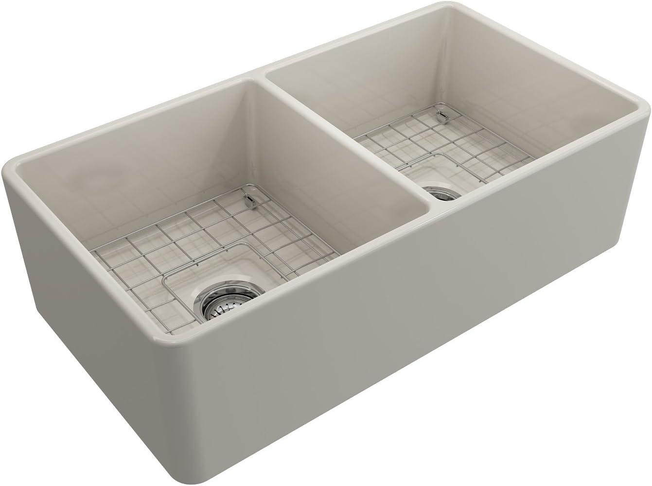 Biscuit Fireclay 33" Double Bowl Farmhouse Kitchen Sink