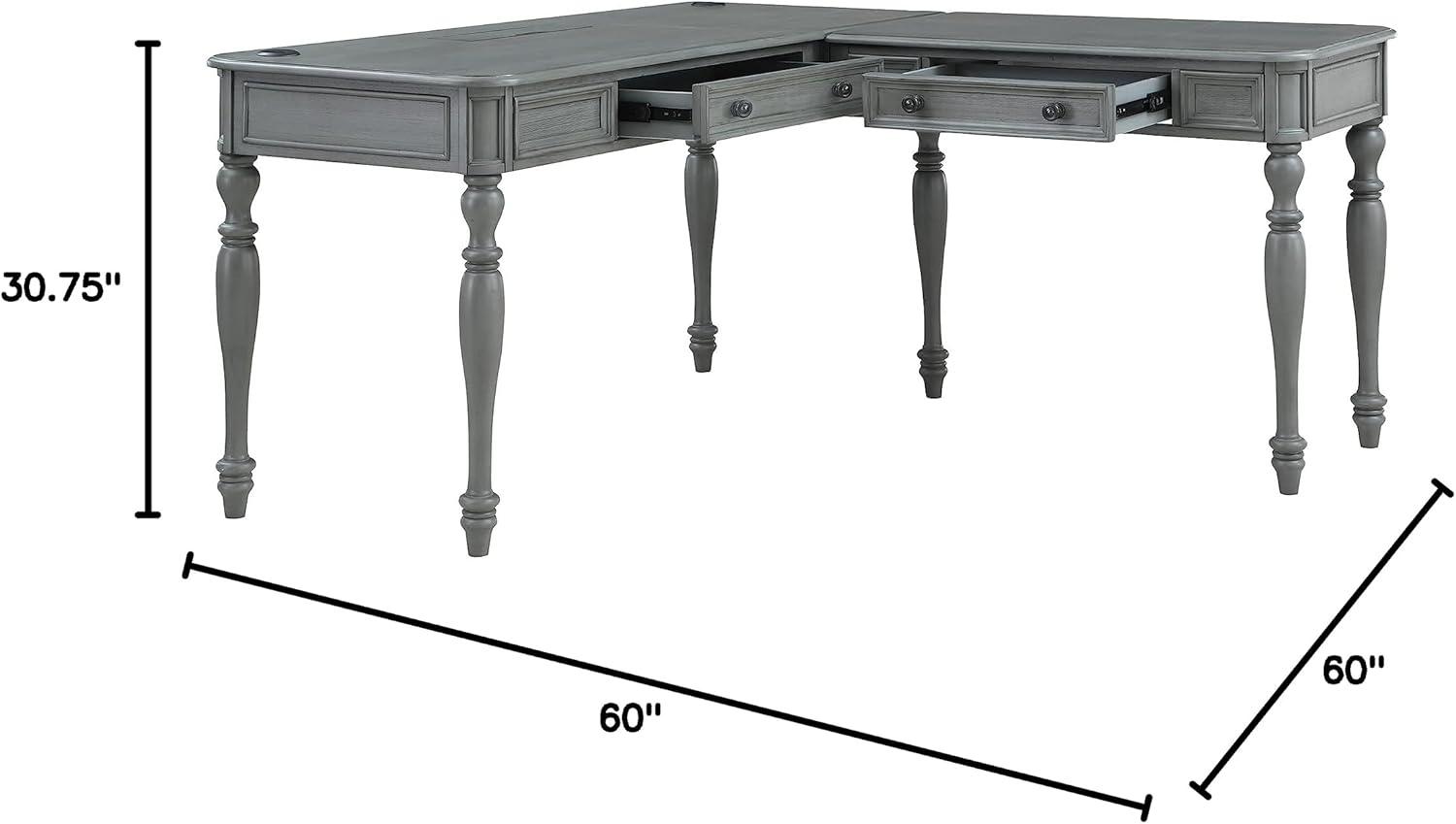 Country Meadows L-Shape Engineered Wood Desk with Power in Plantation Gray