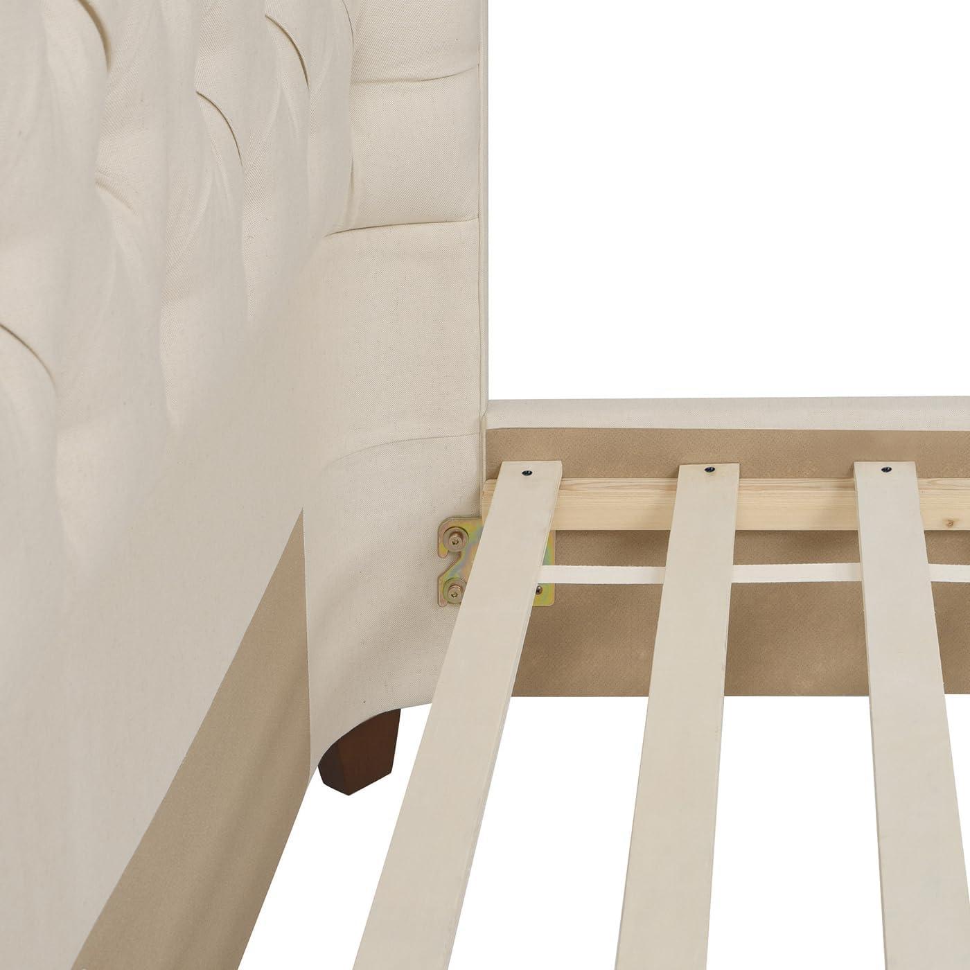 Jennifer Taylor Home Geneva Curved Wing Upholstered Platform Bed Frame, Queen, Light Beige Linen