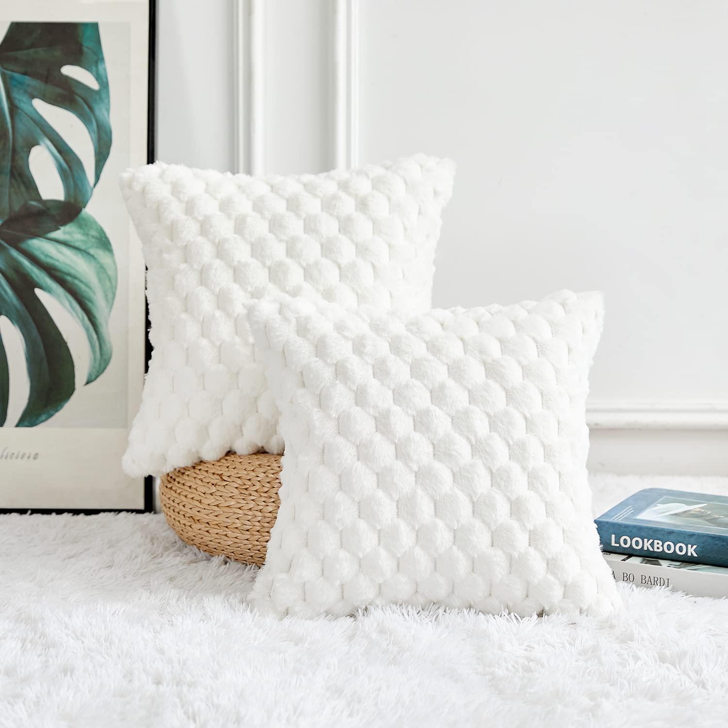 2PCS Super Soft Cozy Lumbar Decorative Throw Pillow Covers Fuzzy Plush Faux Fur Luxury Cushion Cover Pillowcase for Sofa Couch Bed Livingroom 18x18 Inch