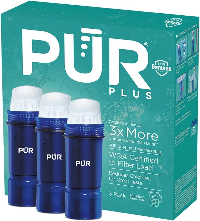 PUR PLUS Water Pitcher Replacement Filter - 3pk - PPF951K3: Reduces Odors, Filters Chlorine & Mercury, Blue