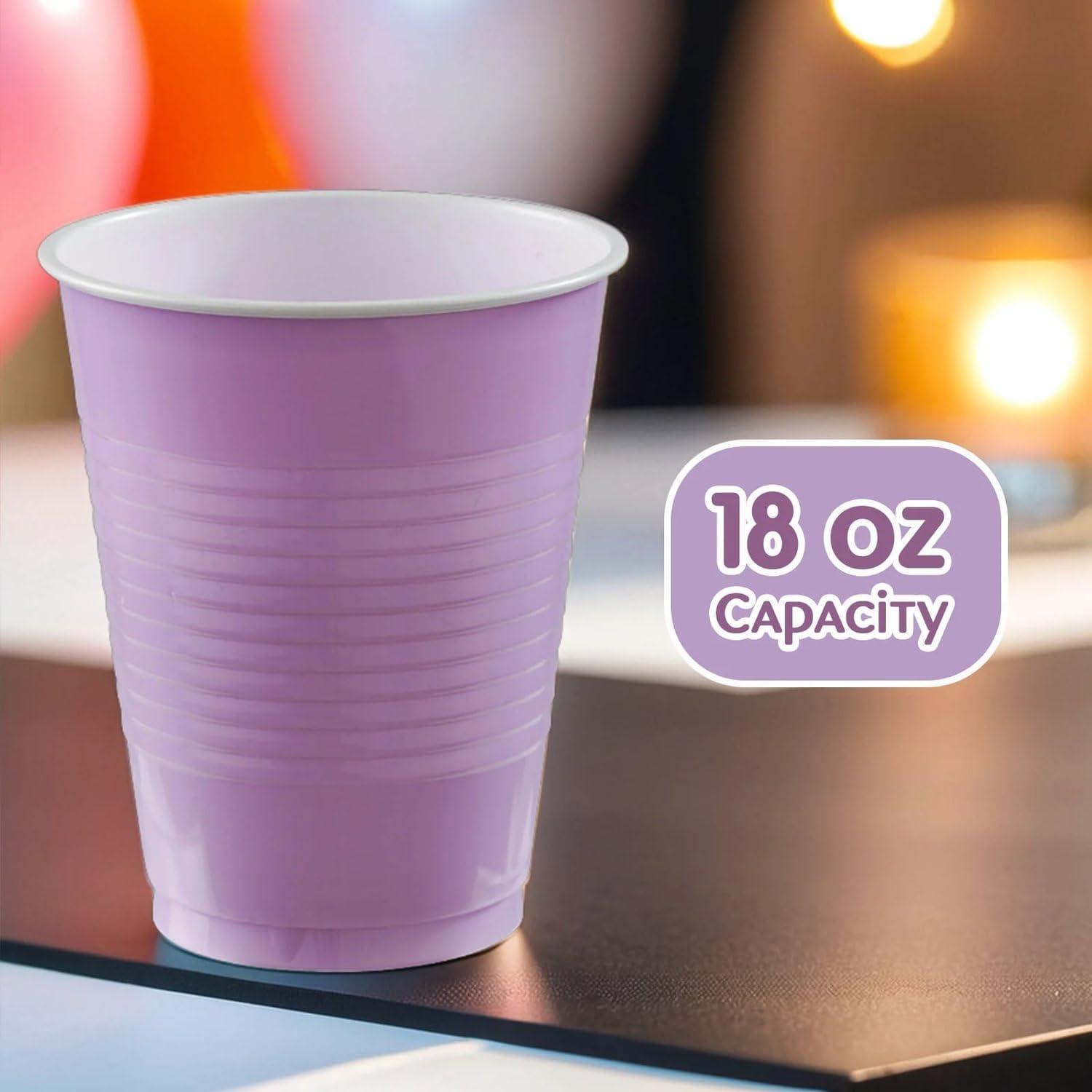 Amscan Disposable Plastic Cups -18 oz, 50 Ct, Lavender