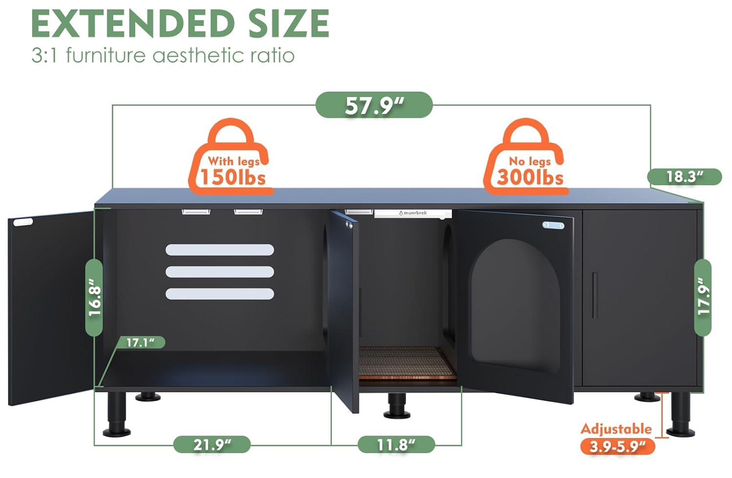 Tucker Murphy Pet™ Litter Box Enclosure for 2 Cats, Cat Litter Box Enclosure Furniture with Double Room