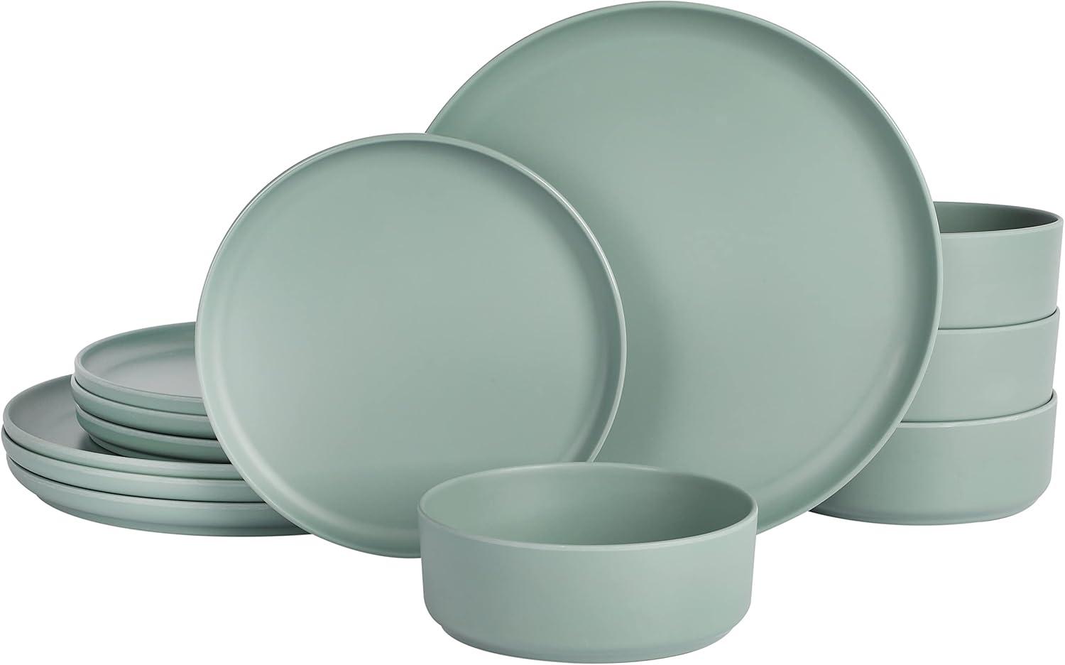 Sage Green Melamine Coastal Dinnerware Set, Service for 4