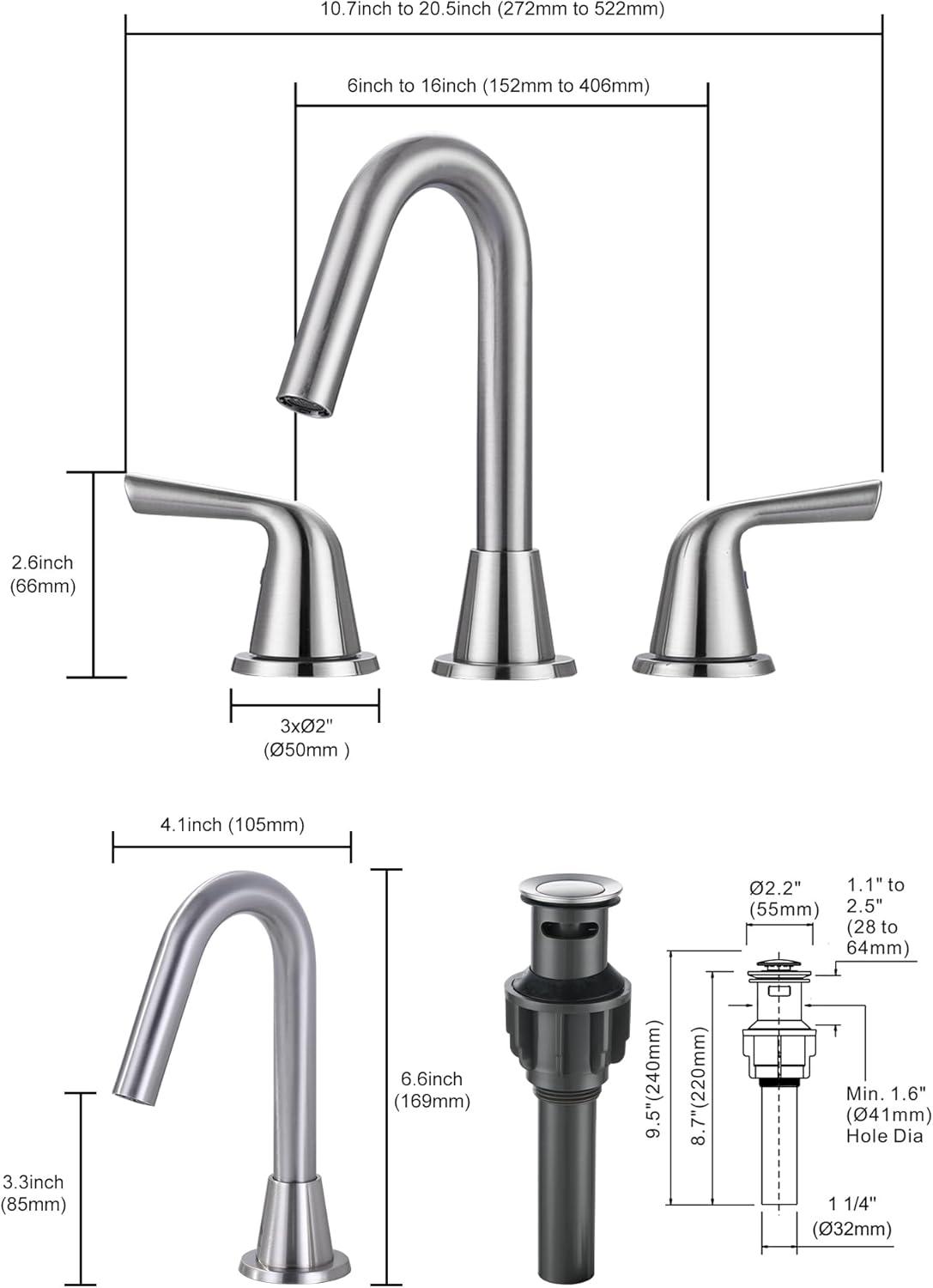 Brushed Nickel 8-Inch Double Handle Widespread Bathroom Faucet