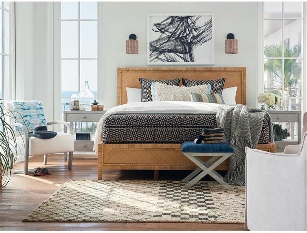 Maklaine Coastal Wicker / Rattan Panel Bed King in Mahogany Finish