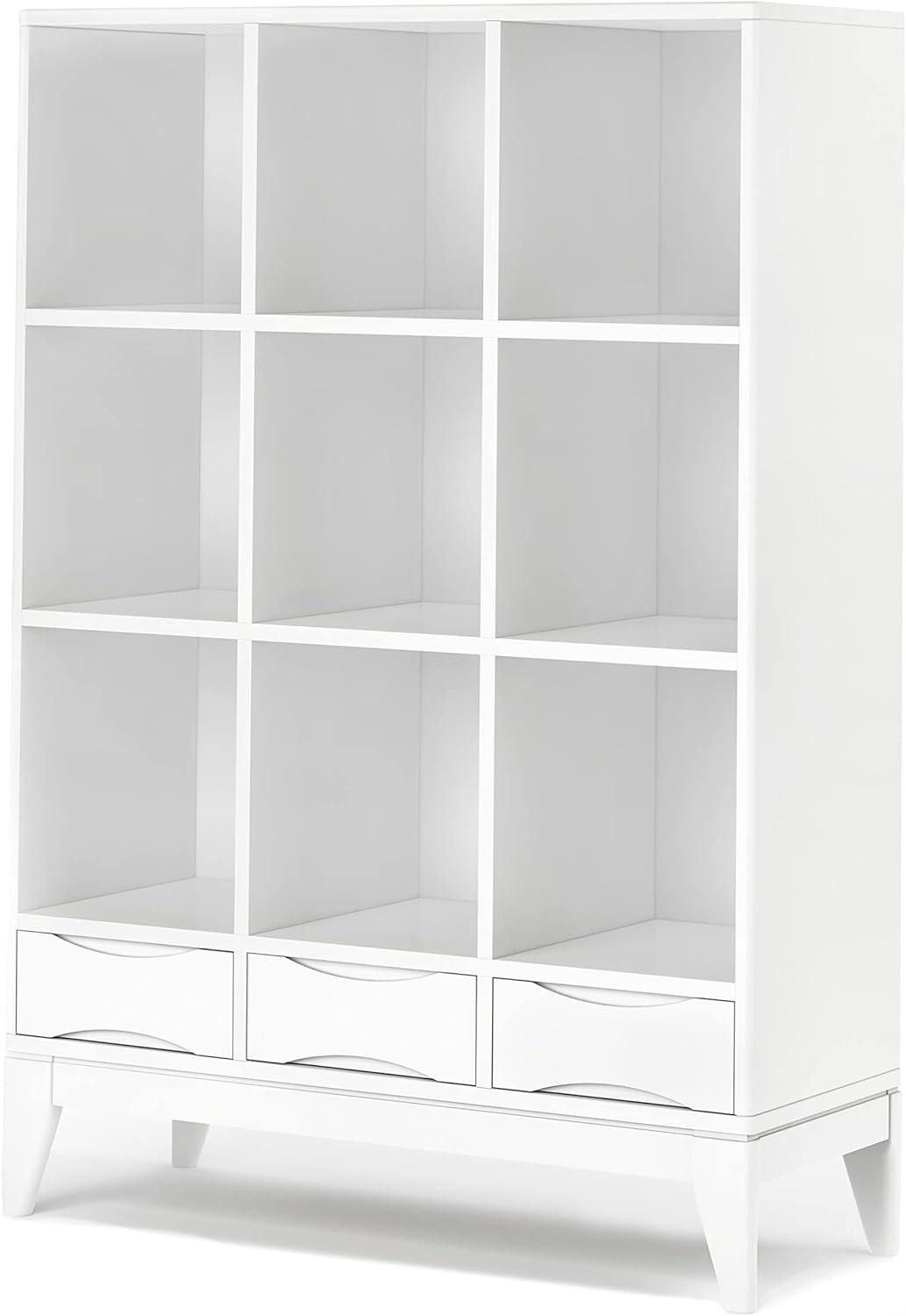 Harper Solid Hardwood Mid-Century White Cube Storage Bookcase