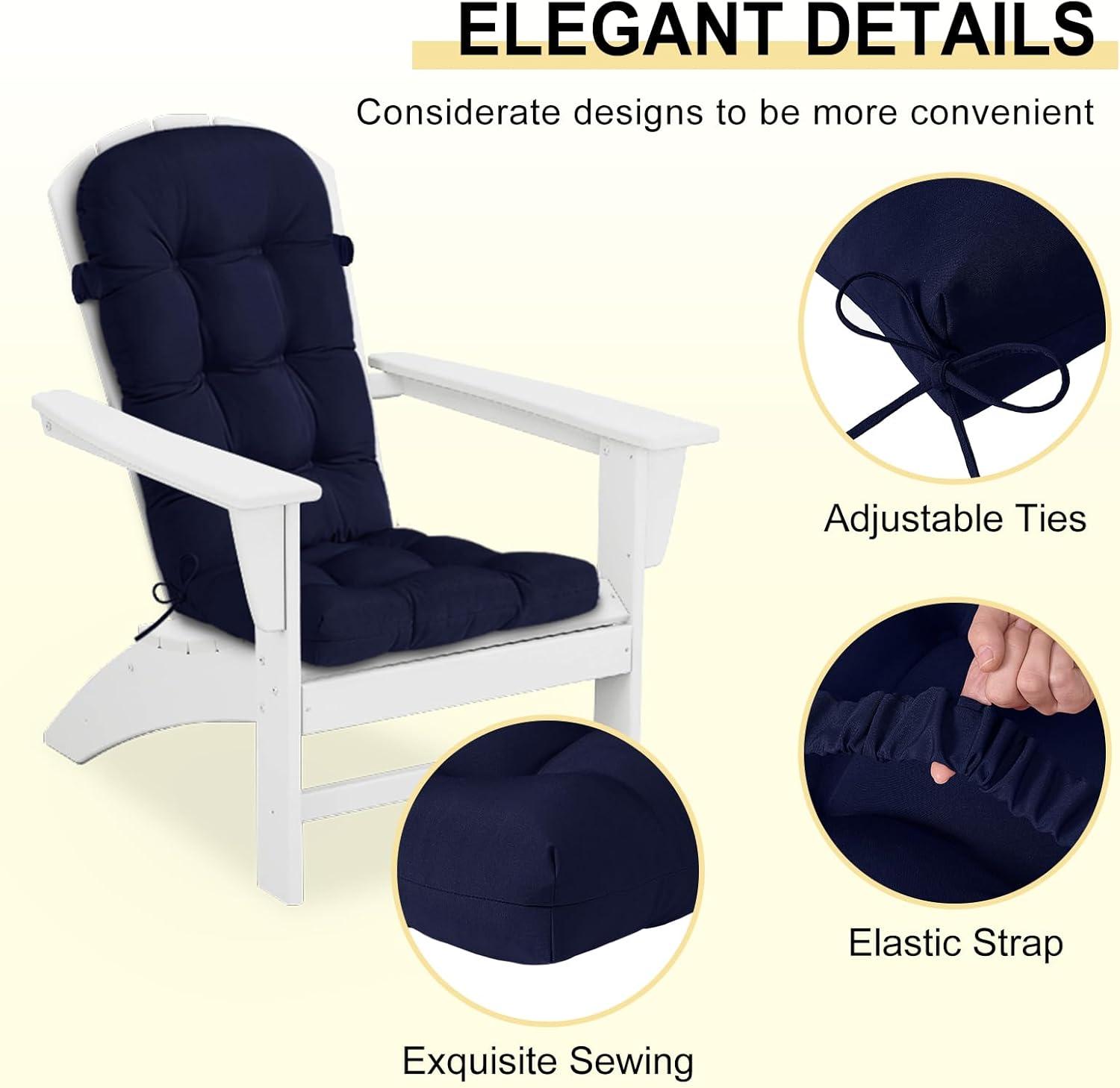 Crestlive Products Adirondack Style Patio Outdoor Chair Cushion for Adirondack Chair or Lounge Rocking Chair - See picture 2-Piece Set, Navy Blue