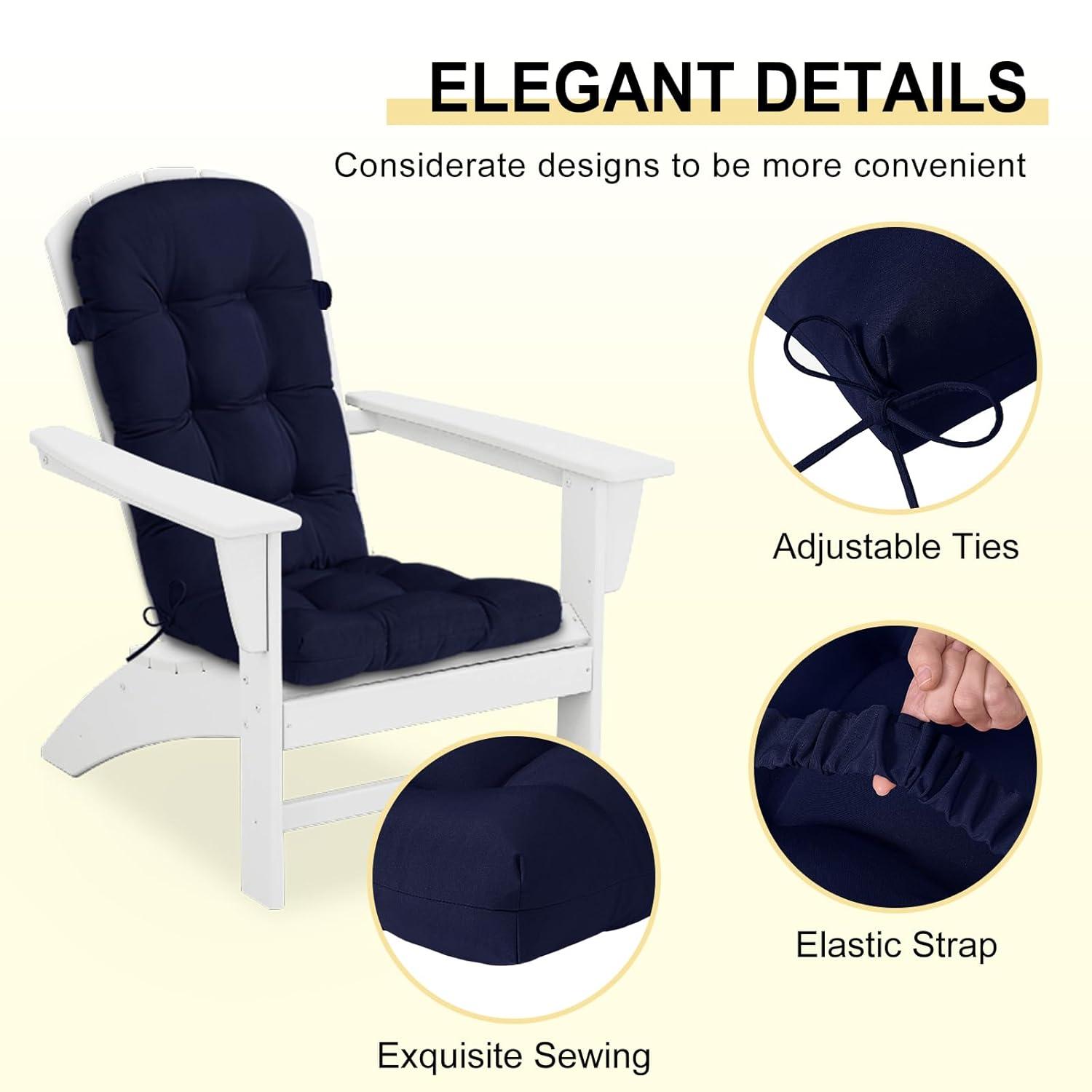 Crestlive Products Adirondack Style Patio Outdoor Chair Cushion for Adirondack Chair or Lounge Rocking Chair - See picture 2-Piece Set, Navy Blue