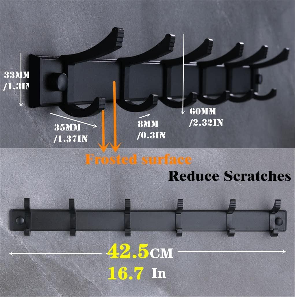 Coat Rack Wall Mount,Wall Coat Rack with 6 Movable Hooks,Black Coat Rack Wall Mount 2 Pack,Wall Mounted Coat Rack for Entryway,Bathroom, Kitchen,42.5cm