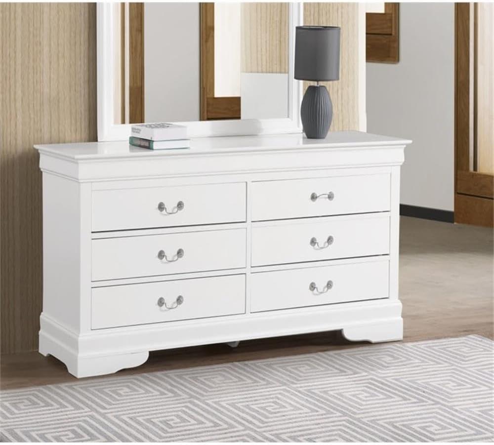 Glory Furniture Louis Phillipe 6 Drawer Dresser in White