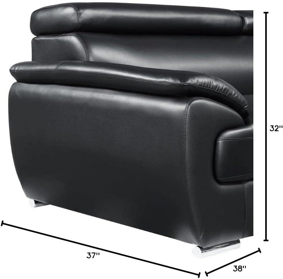 Black Leather Modern Accent Chair with Adjustable Headrests