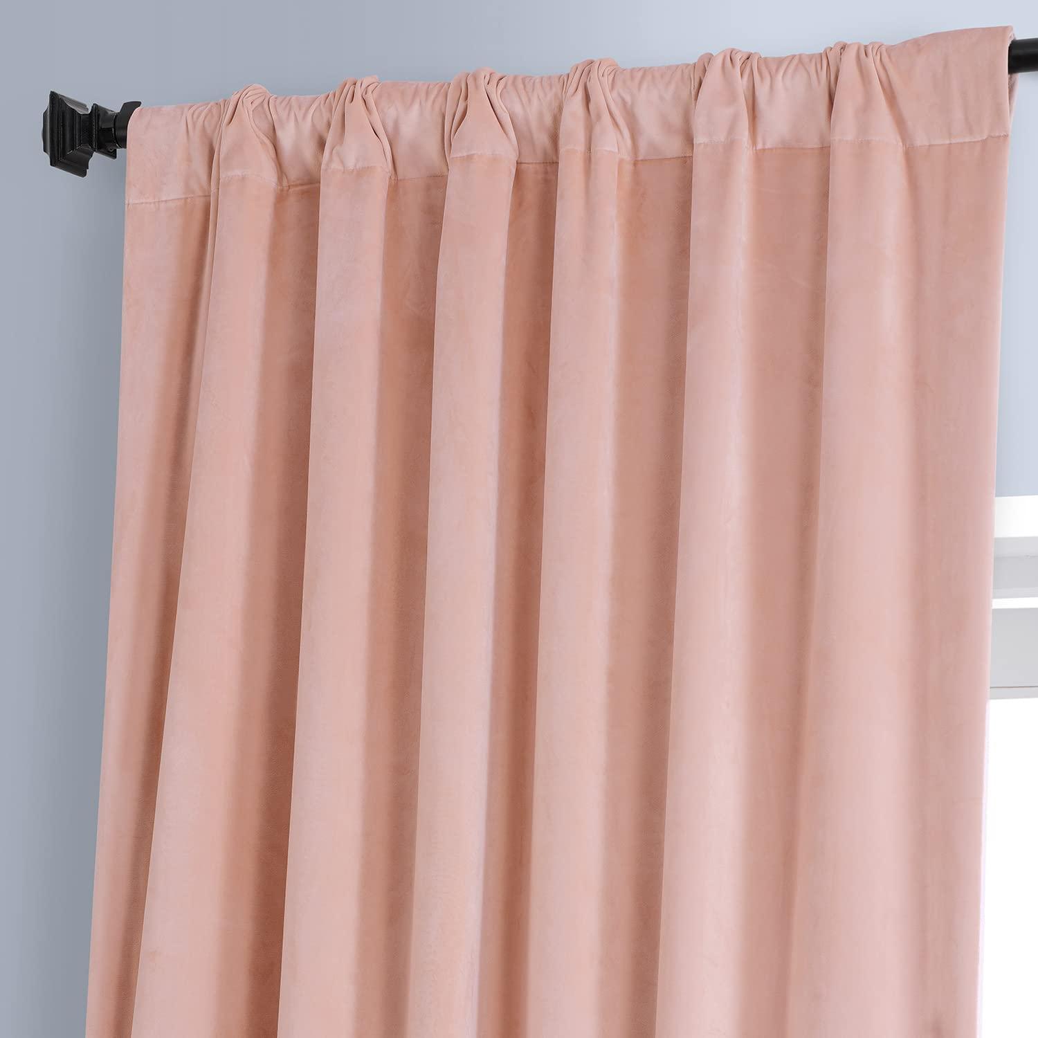 Apricot Blossom Velvet Blackout Curtain Panel, 50" x 108"