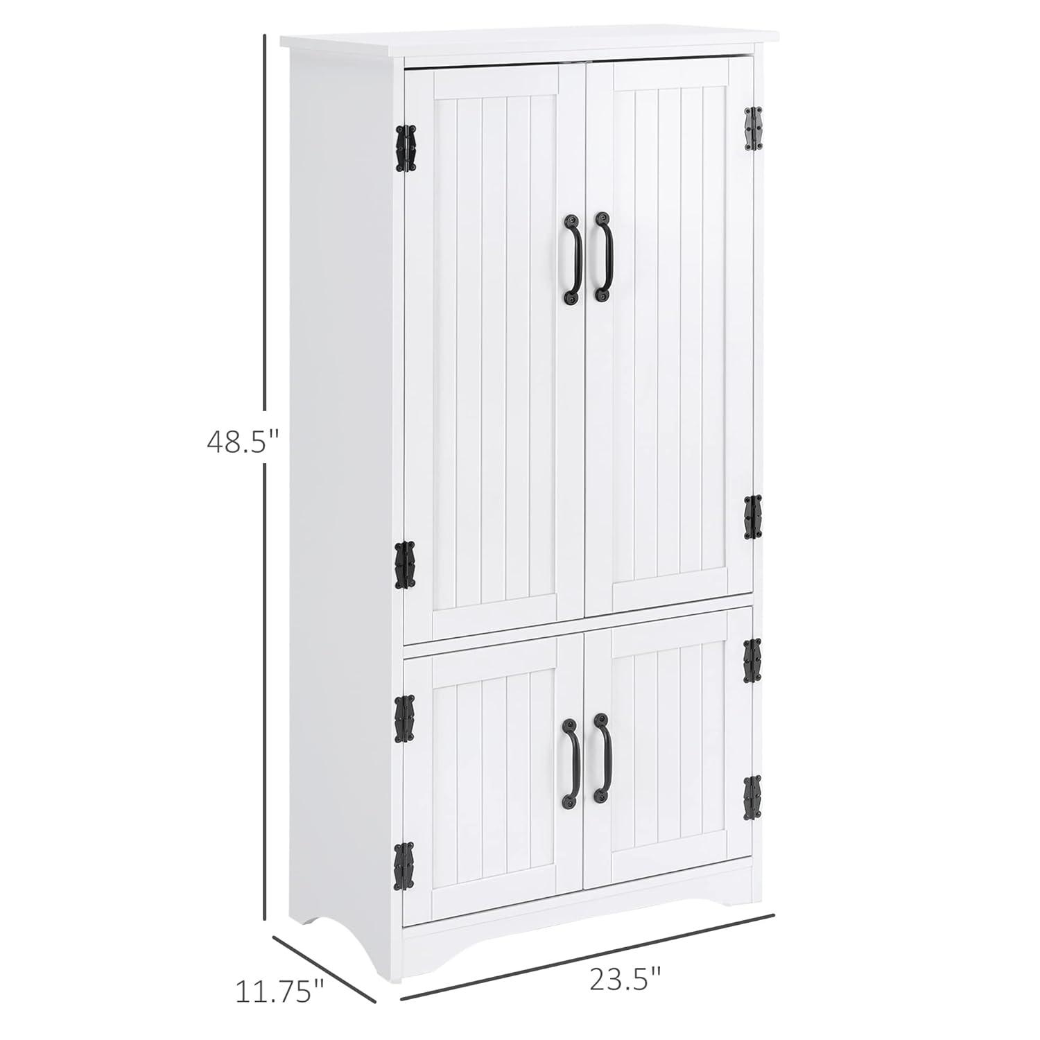 HOMCOM 48.5" Farmhouse Kitchen Pantry, Floor Storage Cabinet, Cupboard Organizer with Adjustable Shelves and 4-Doors for Dining Room, White