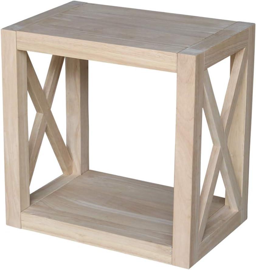 Hampton Solid Wood Narrow End Table Unfinished - International Concepts: Transitional Farmhouse Accent, Spot Clean