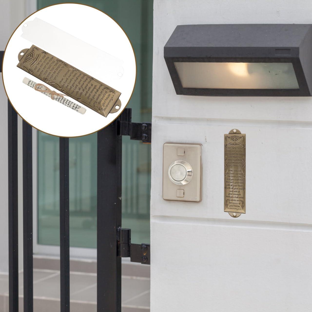 Vintage Metal Mezuzah Case with Hebrew Scroll Blessing