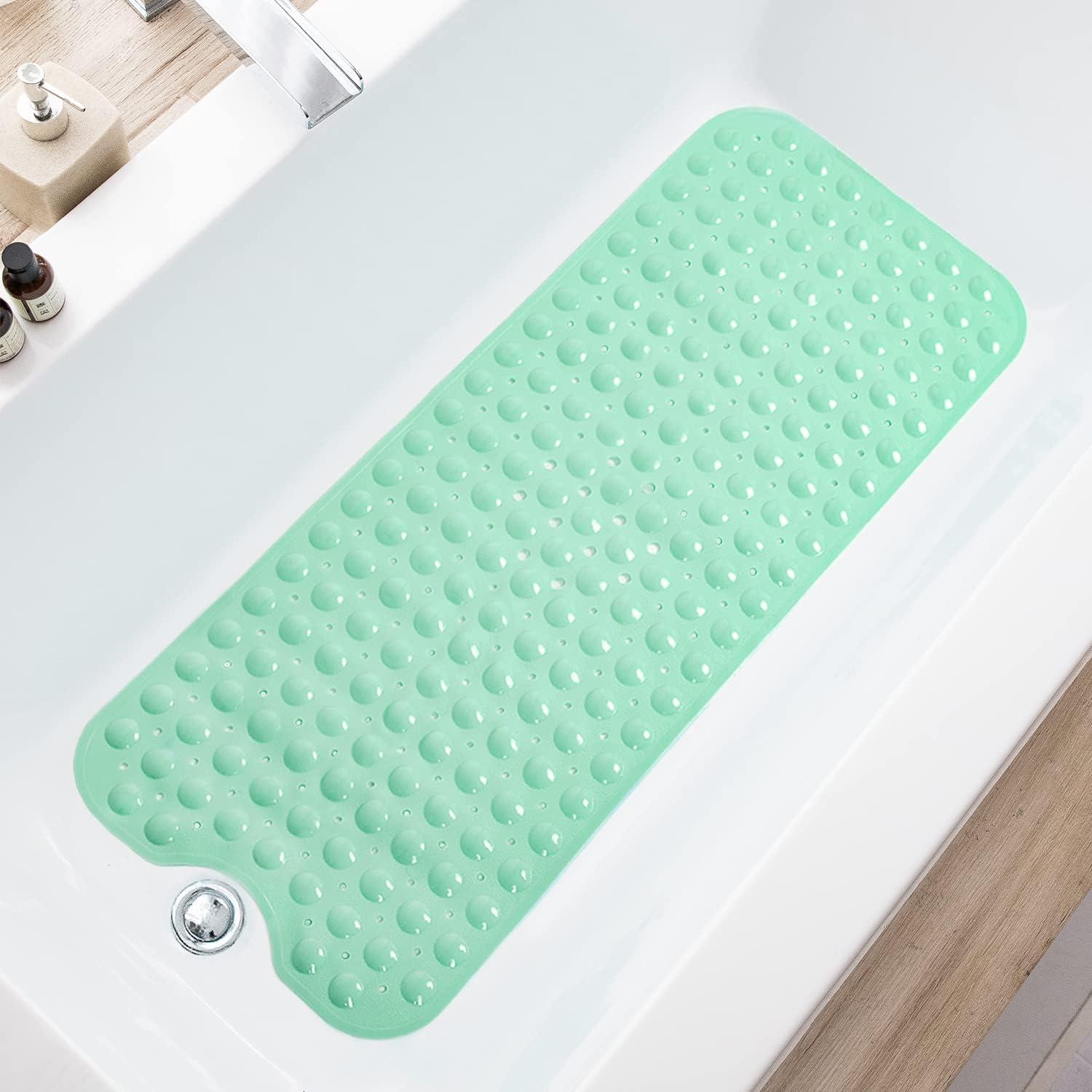 Bathtub Mats for Shower Tub Extra Long Non-Slip Bath Mat, 39 x 16 Inch Shower Mat with Drain Holes and Suction Cups, Bath Tub Mat for Bathroom with Machine Washable (Clear)