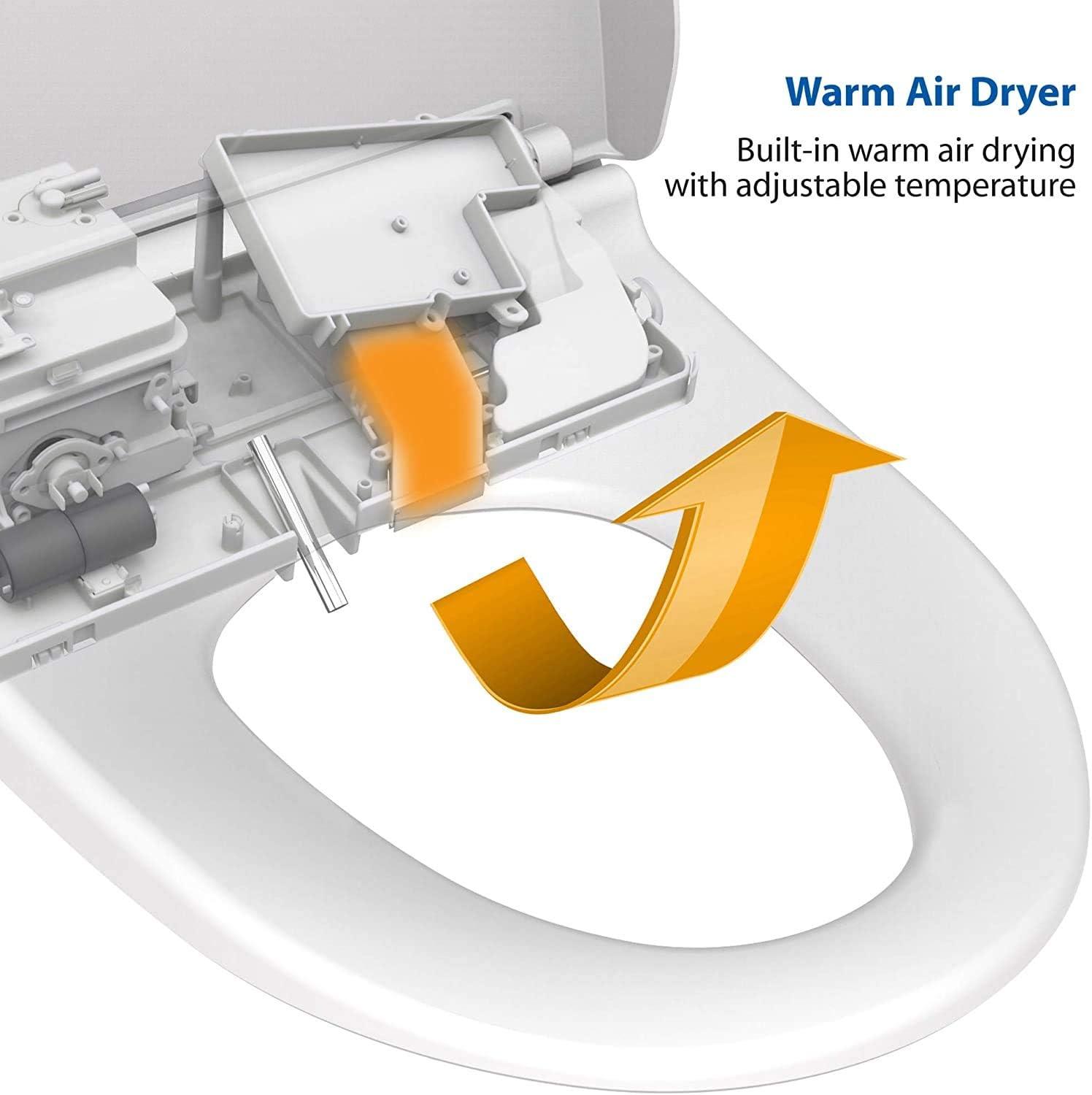 VOVO STYLEMENT VB-6100SR Electronic Bidet, Round, UV LED Sterilization, Heated Seat, Warm Dry and Water, Self Cleaning Full Stainless Nozzle, Made in Korea - White