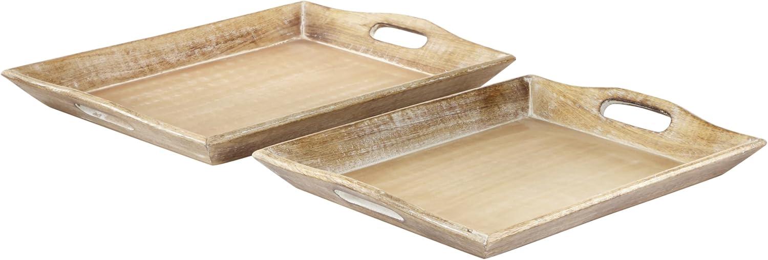 Set of 2 Brown Whitewashed Mango Wood Serving Trays