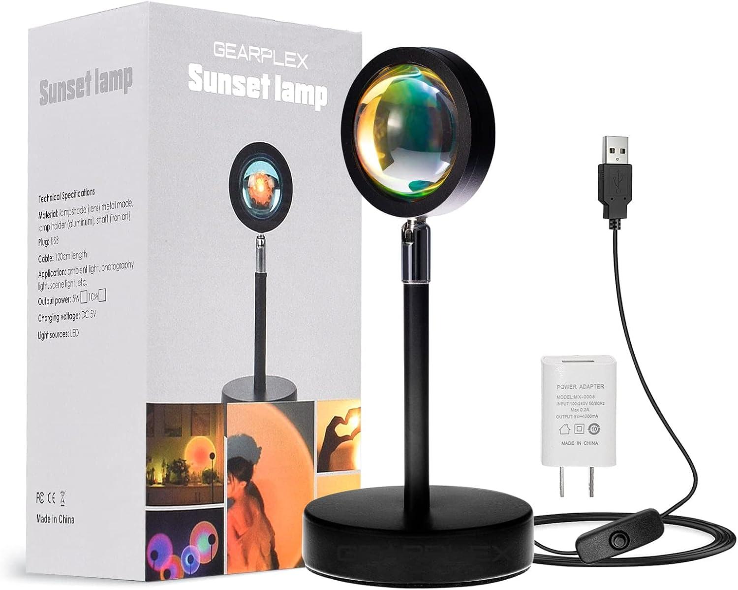 GEARPLEX Sunset Lamp Projector for Home Décor & Photography Ambient LED Night Light Lamp with USB Charging Cord- 180-Degree Rotating Romantic UFO Sunset Lamp for Selfies Christmas Home Parties