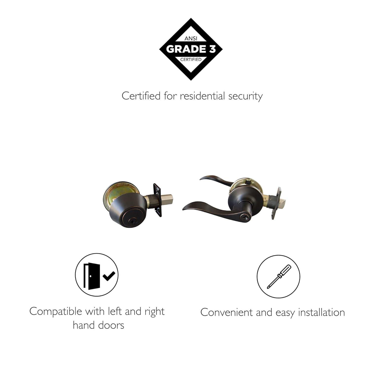 Complete Stratford Entry Lever Set with Single Cylinder Deadbolt