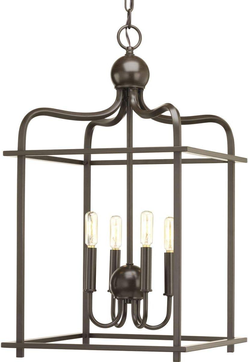 Progress Lighting, Assembly Hall, 4-Light Foyer Pendant, Brushed Nickel, Open Caged Design, Canopy Included