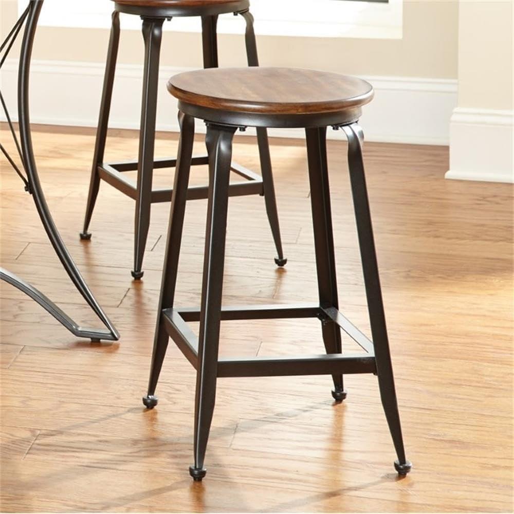 Set of 2 Addison 24" Counter Height Barstool Metal/Brown - Steve Silver Co.: Birch Veneer, Round Seat