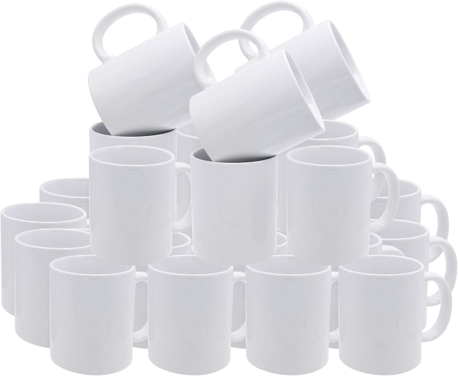 White Ceramic 11 oz Microwave Safe Coffee Mugs Set