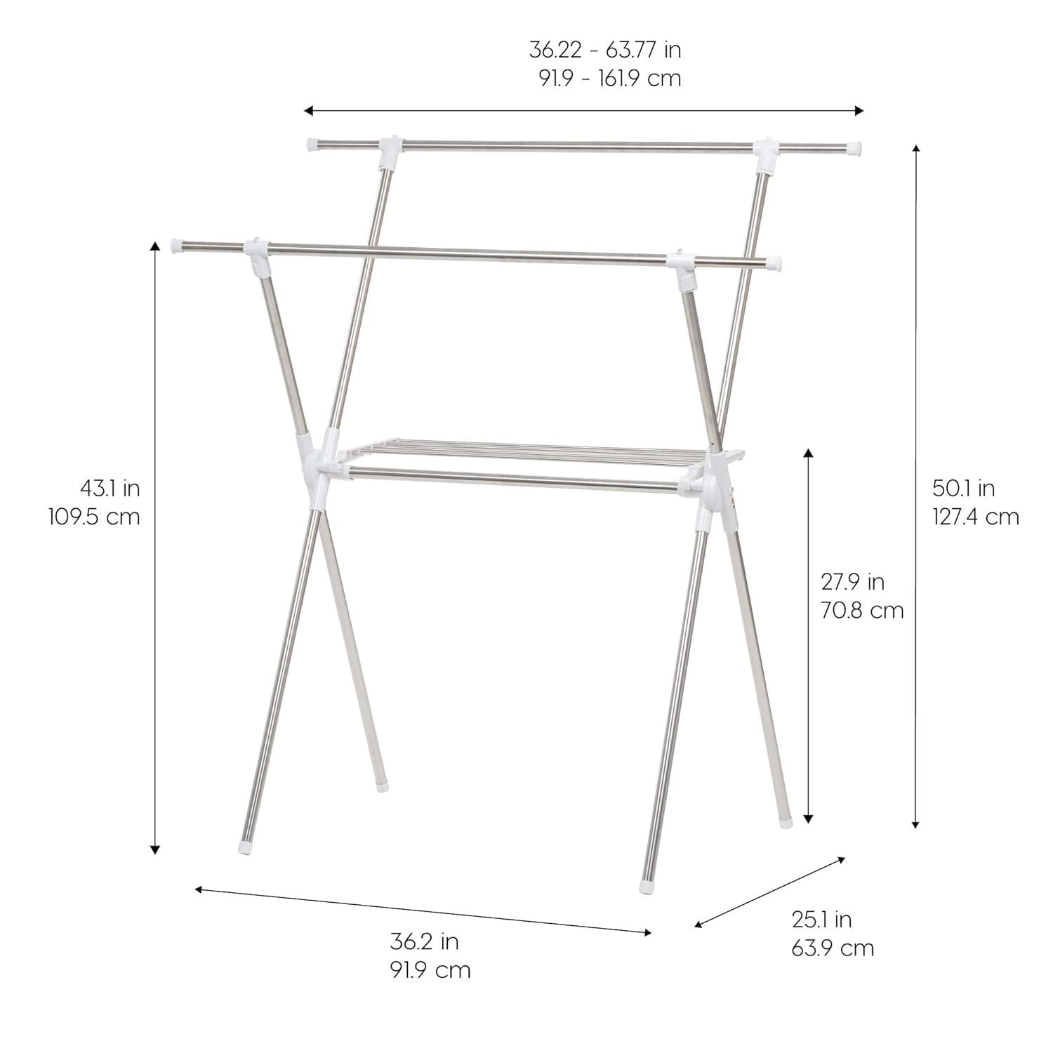 IRIS USA Foldable Clothes Drying Rack with Extendable Rods for Large Laundry Loads