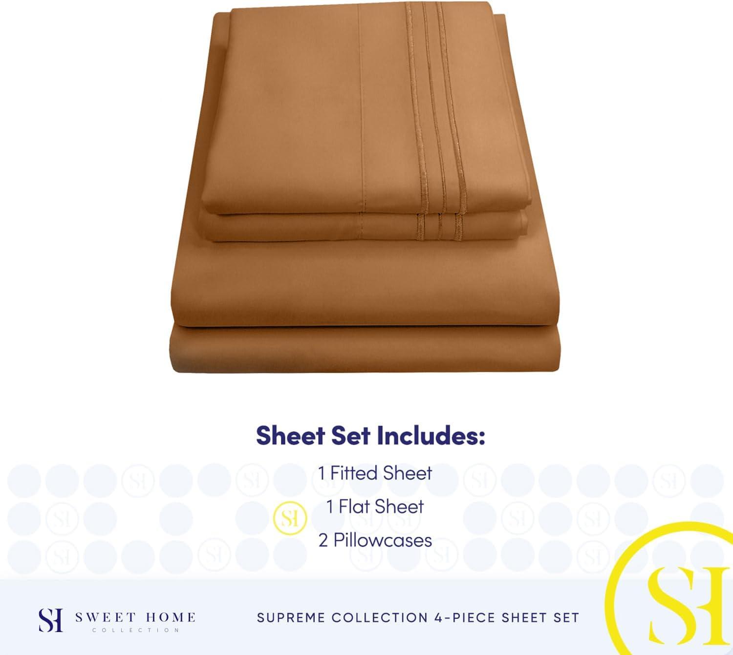 Sweet Home Collection 1800 Series Bed Sheets - Extra Soft Microfiber Deep Pocket Sheet Set - Mocha, Queen