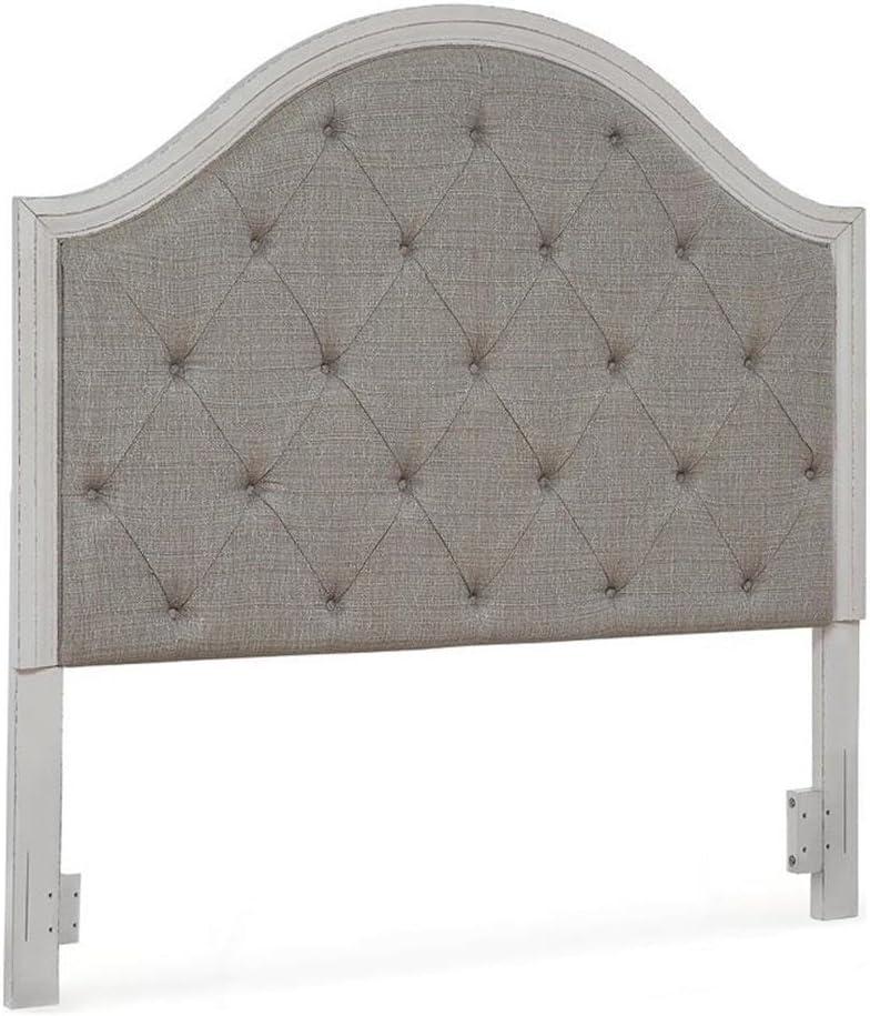 Queen Upholstered Tufted Brown and White Wood Headboard