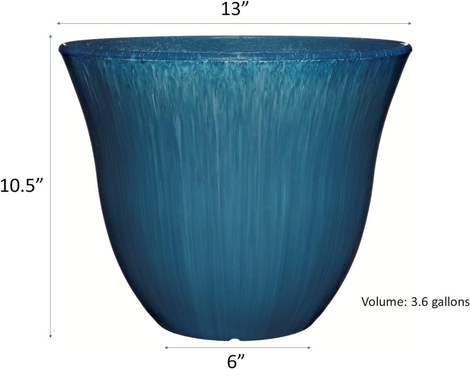 Ocean Blue 13" Round Resin Flower Pot Planter