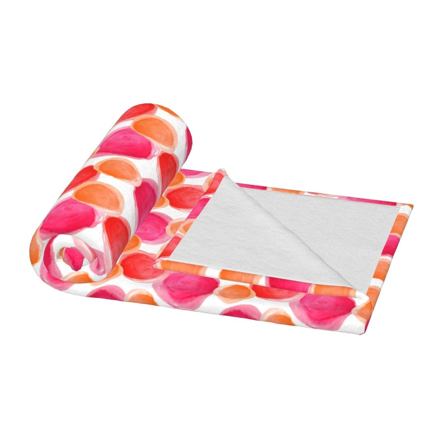 Pink Orange Fleece Throw Blanket Lightweight Soft Cozy Flannel Blankets for Girls Women for Couch Bed Sofa Travel Camping 50" x 60"