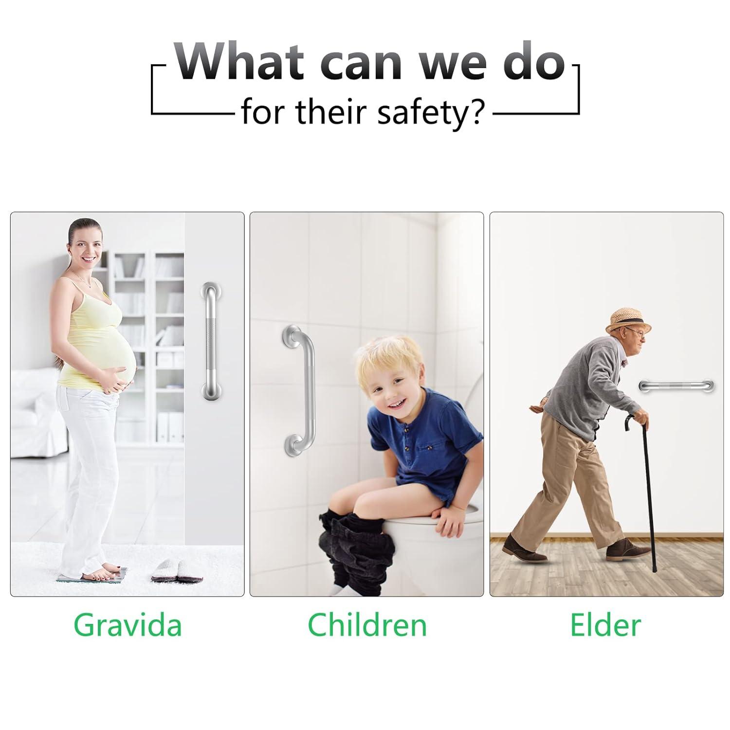 Hodvit 16" Stainless Steel Grab Bars, 2 Pack, Anti Slip Shower Handles for Elderly and Handicap Bathroom Safety, Bathtub Assist