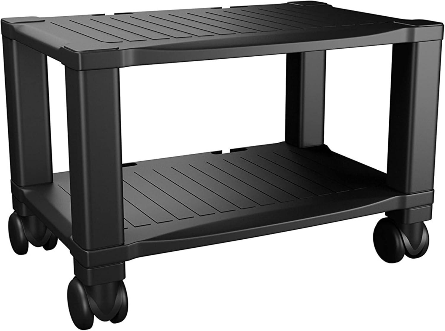 Black Molded Plastic 2-Tier Printer Stand with Wheels