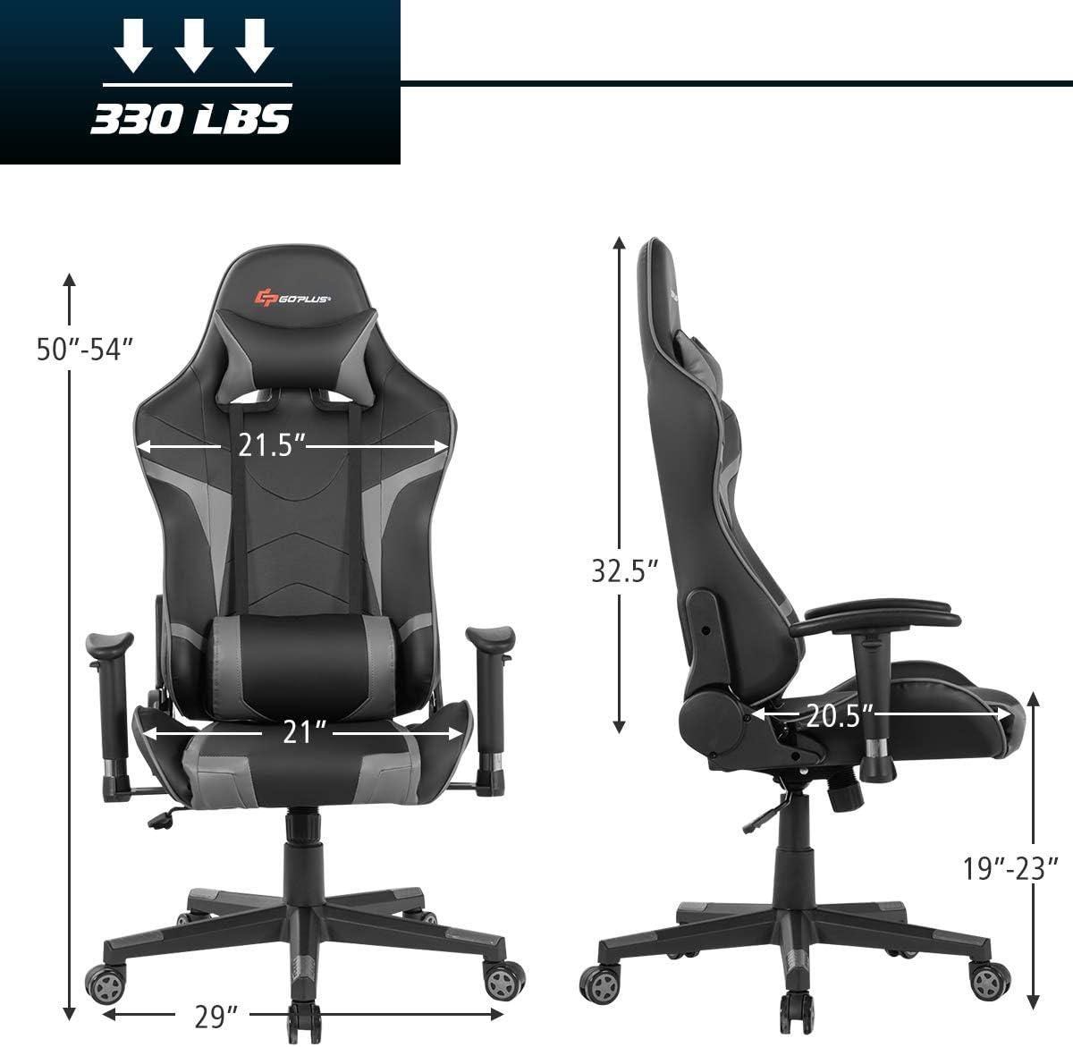 Costway Massage Gaming Chair Reclining Swivel Racing Office Chair w/Lumbar Support Grey