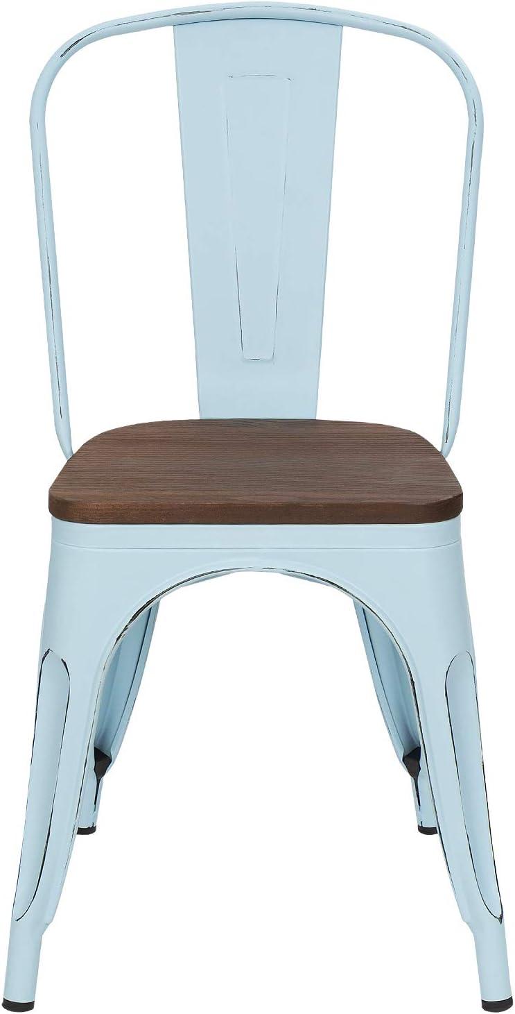 Furmax Metal Dining Chair Indoor Outdoor Use Stackable Chic Side Classic Trattoria Metal Chairs Set of 4 for Kitchen, Dining Room, Bistro and Cafe (Distressed White)