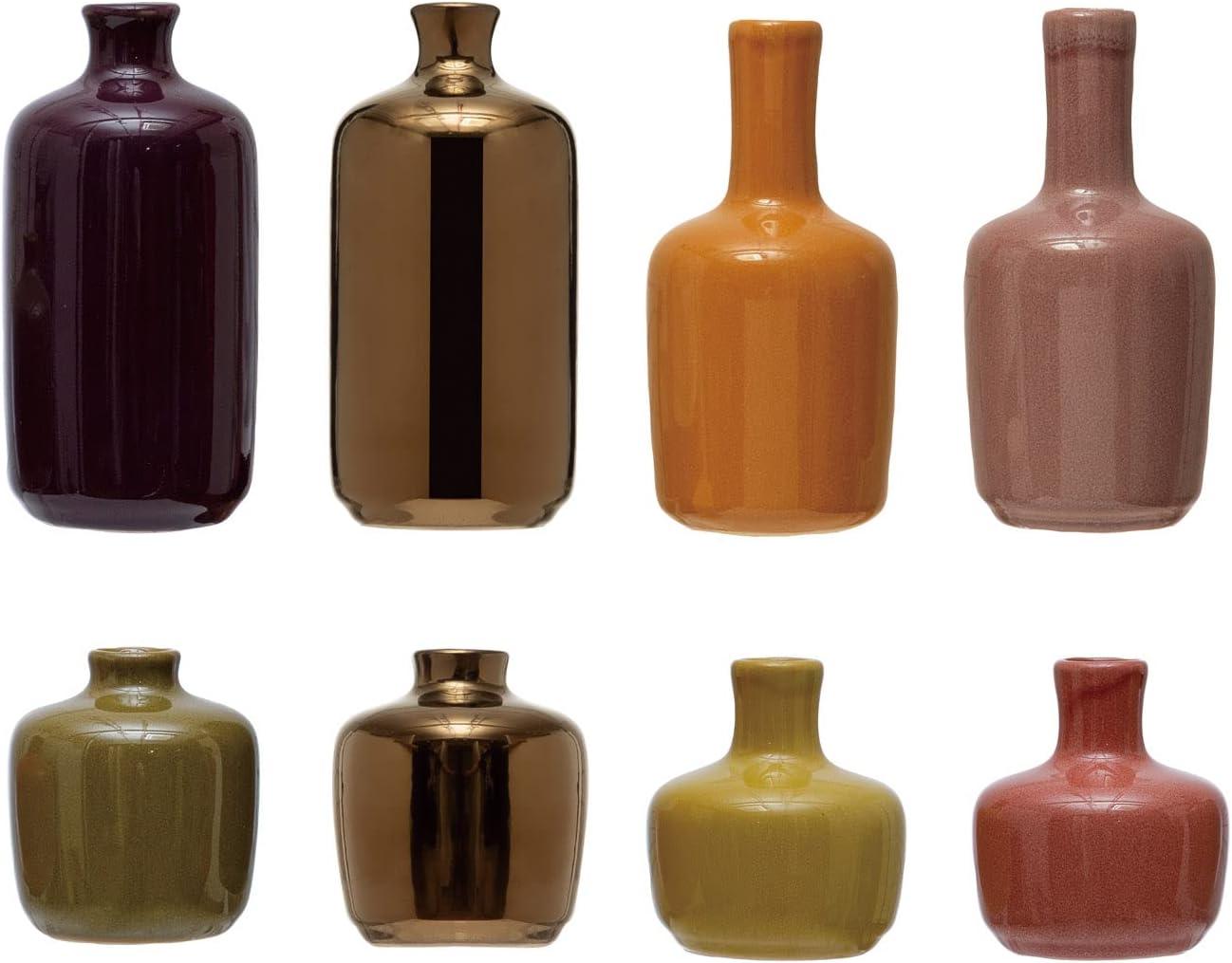 Charming Multicolor Ceramic Vase Set of 8 with Reactive Glaze