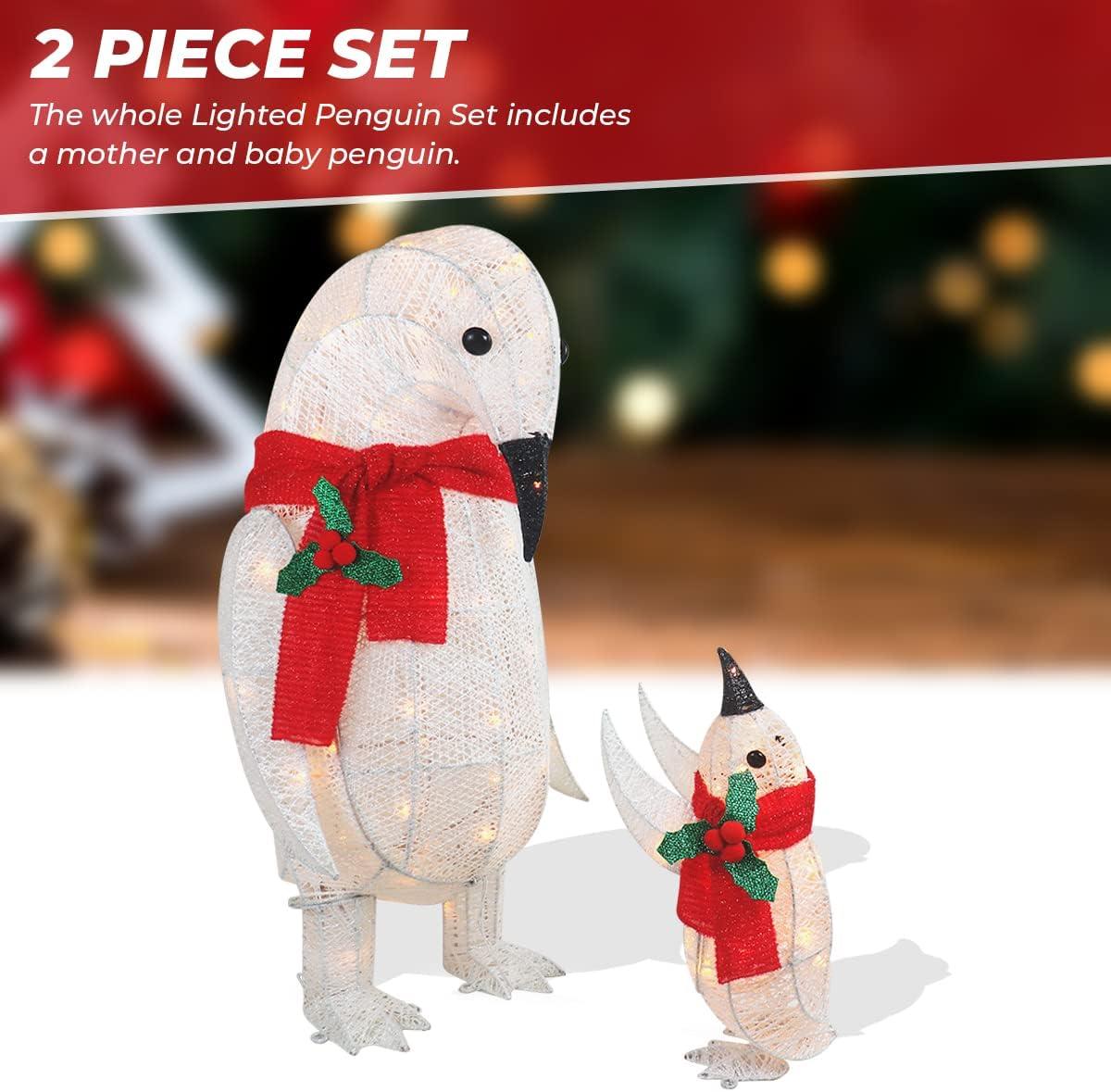 2 Piece Penguin Family Outdoor Christmas Decoration Perfect for Indoor or Outdoor Lighted Christmas Yard Display 210 Lights (White)