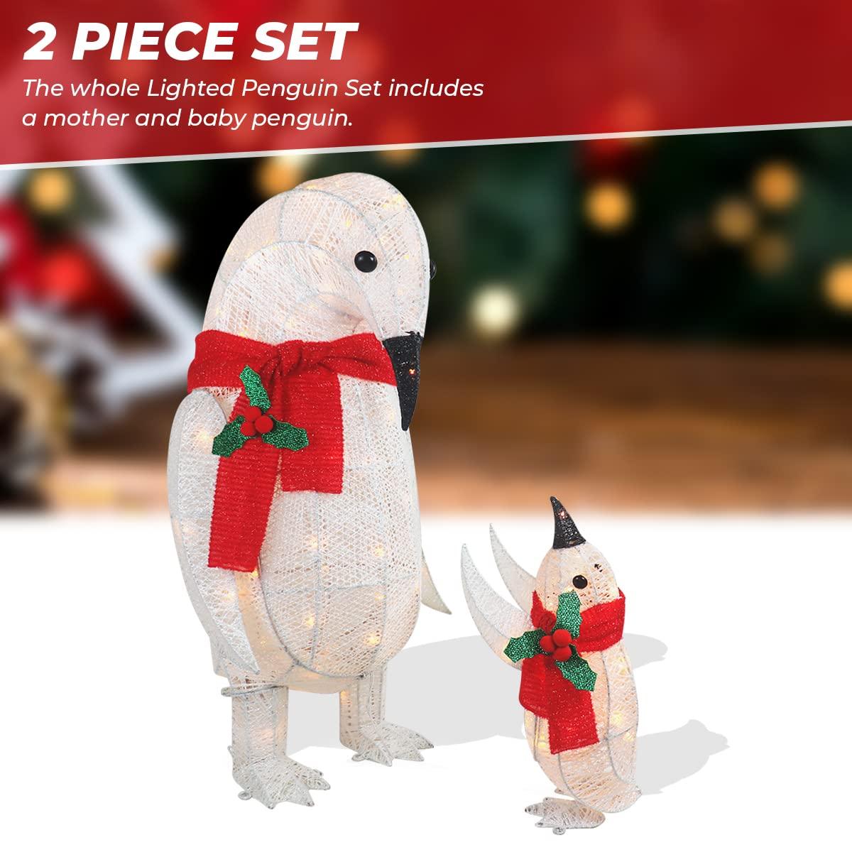 2 Piece Penguin Family Outdoor Christmas Decoration Perfect for Indoor or Outdoor Lighted Christmas Yard Display 210 Lights (White)