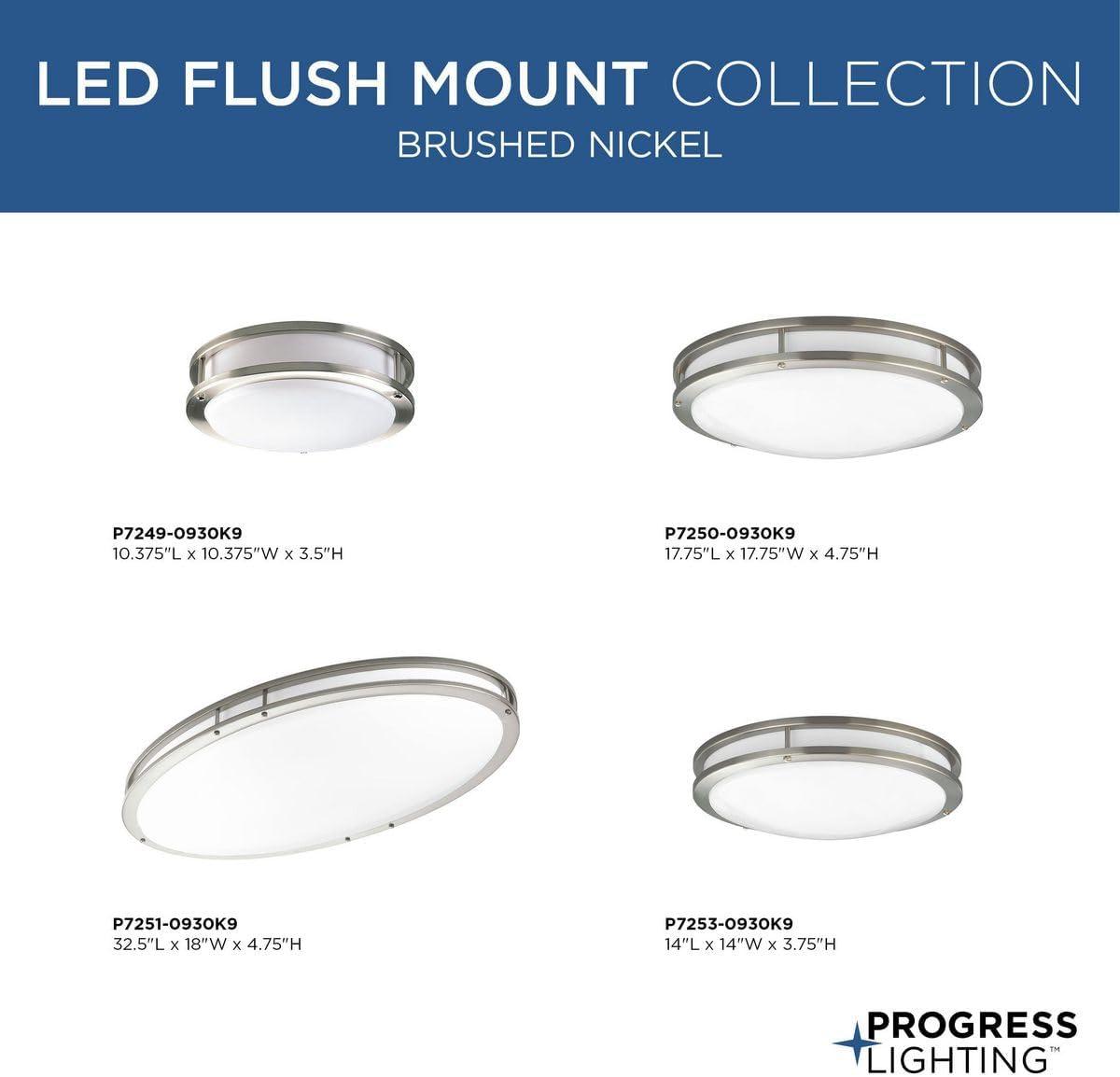 Progress Lighting, Moderna Collection, 1-Light Flush Mount, Brushed Nickel, White Acrylic Shade, Steel, 14" Width, LED