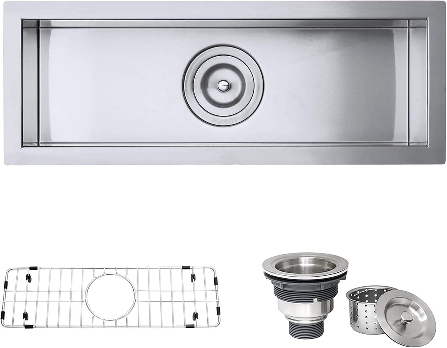 Ruvati Bar Prep Sink Narrow Trough Undermount 16 Gauge Stainless Steel Single Bowl