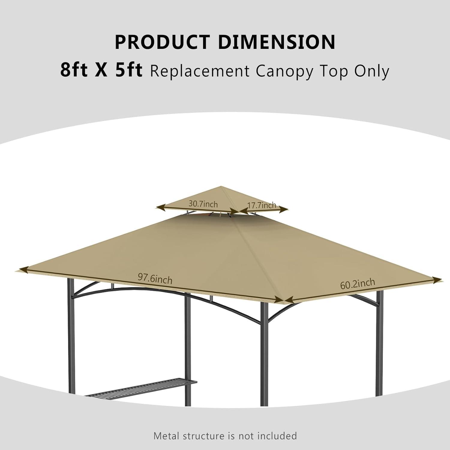 Khaki 5' x 8' Waterproof Grill Gazebo Canopy Top