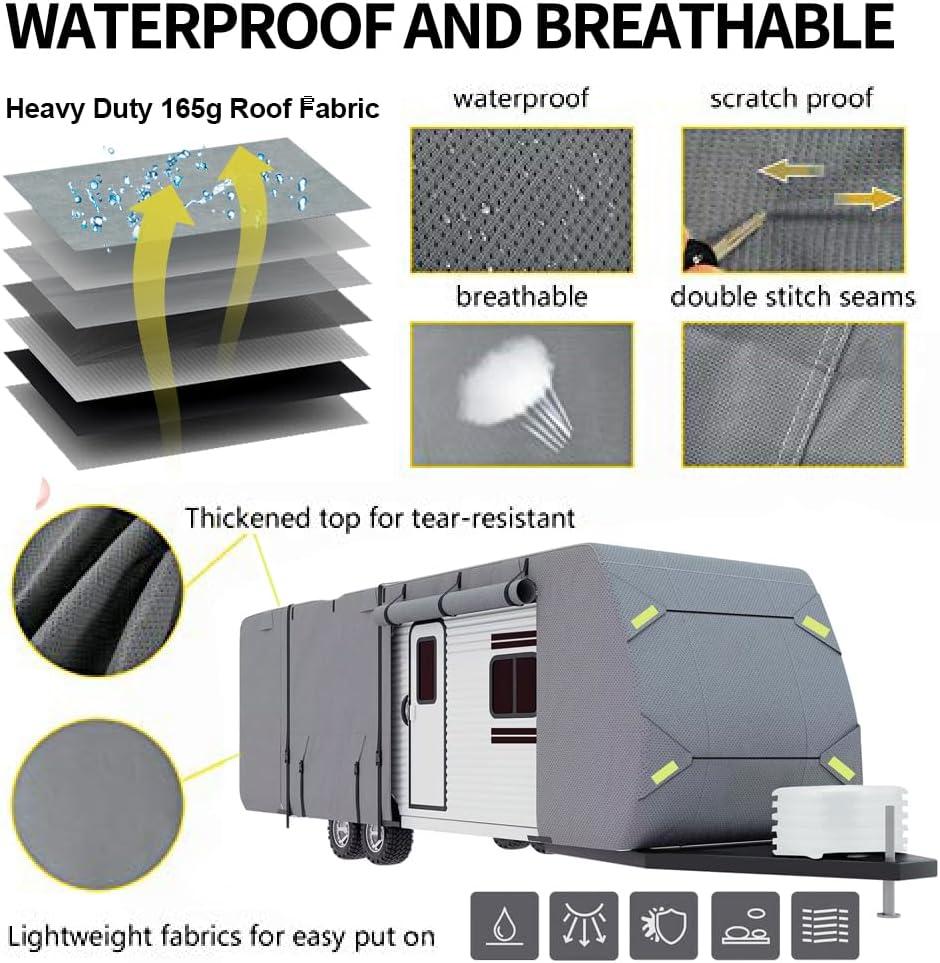 Seamander Travel Trailer RV Cover, fit sizes from 14' to 35', 3 layers Top panel, extra straps for windproof