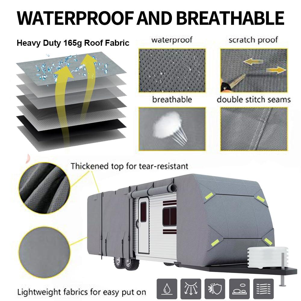 Seamander Travel Trailer RV Cover, fit sizes from 14' to 35', 3 layers Top panel, extra straps for windproof