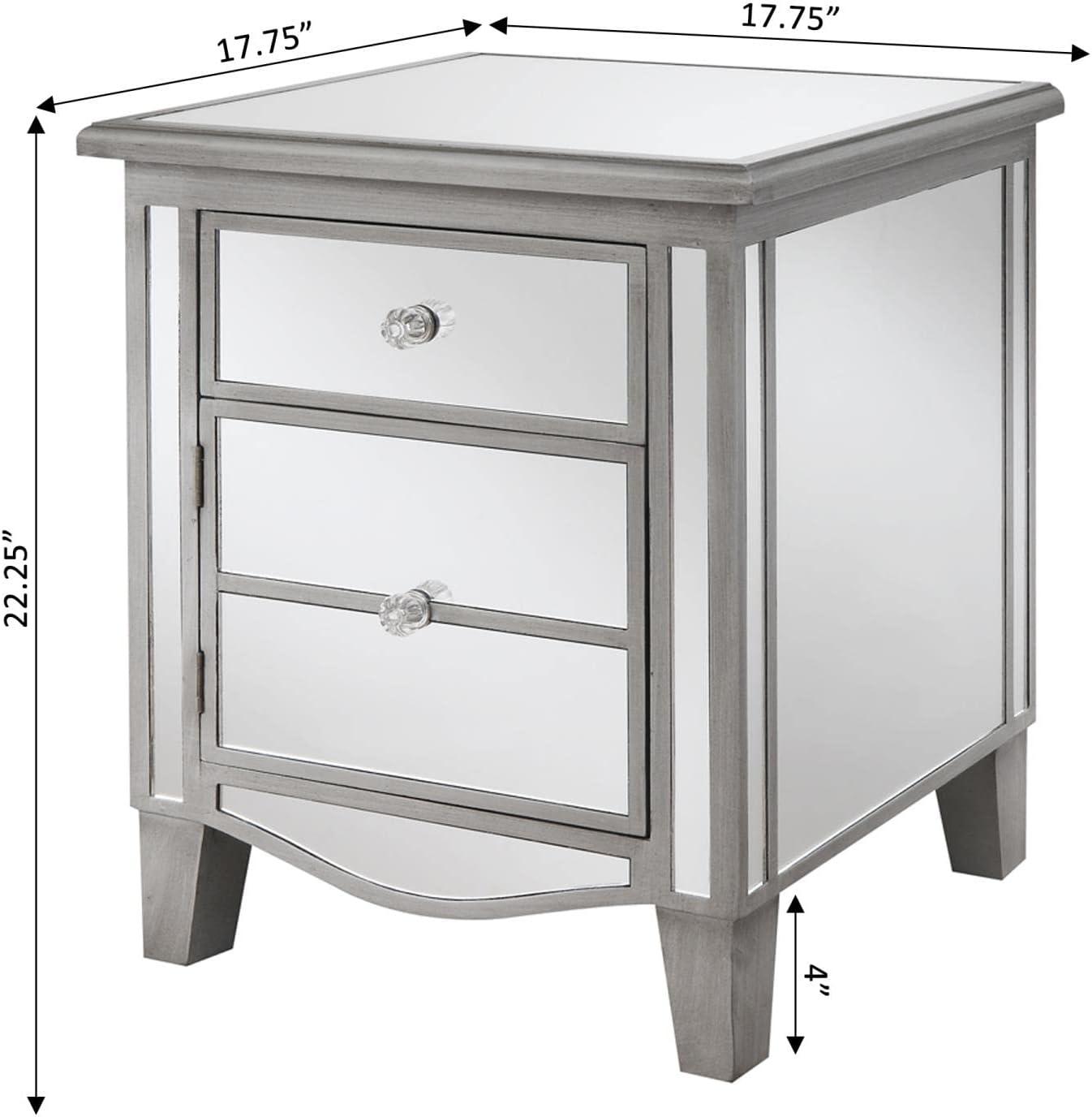 Elegant Silver Mirrored Rectangular End Table with Storage