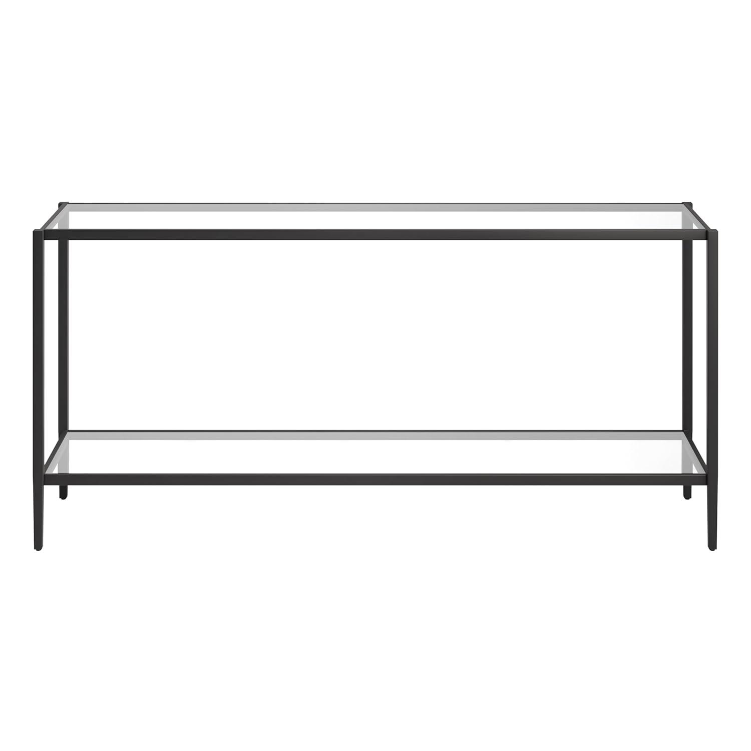Aurora Modern Mirrored Console Table with Glass Shelf in Blackened Bronze
